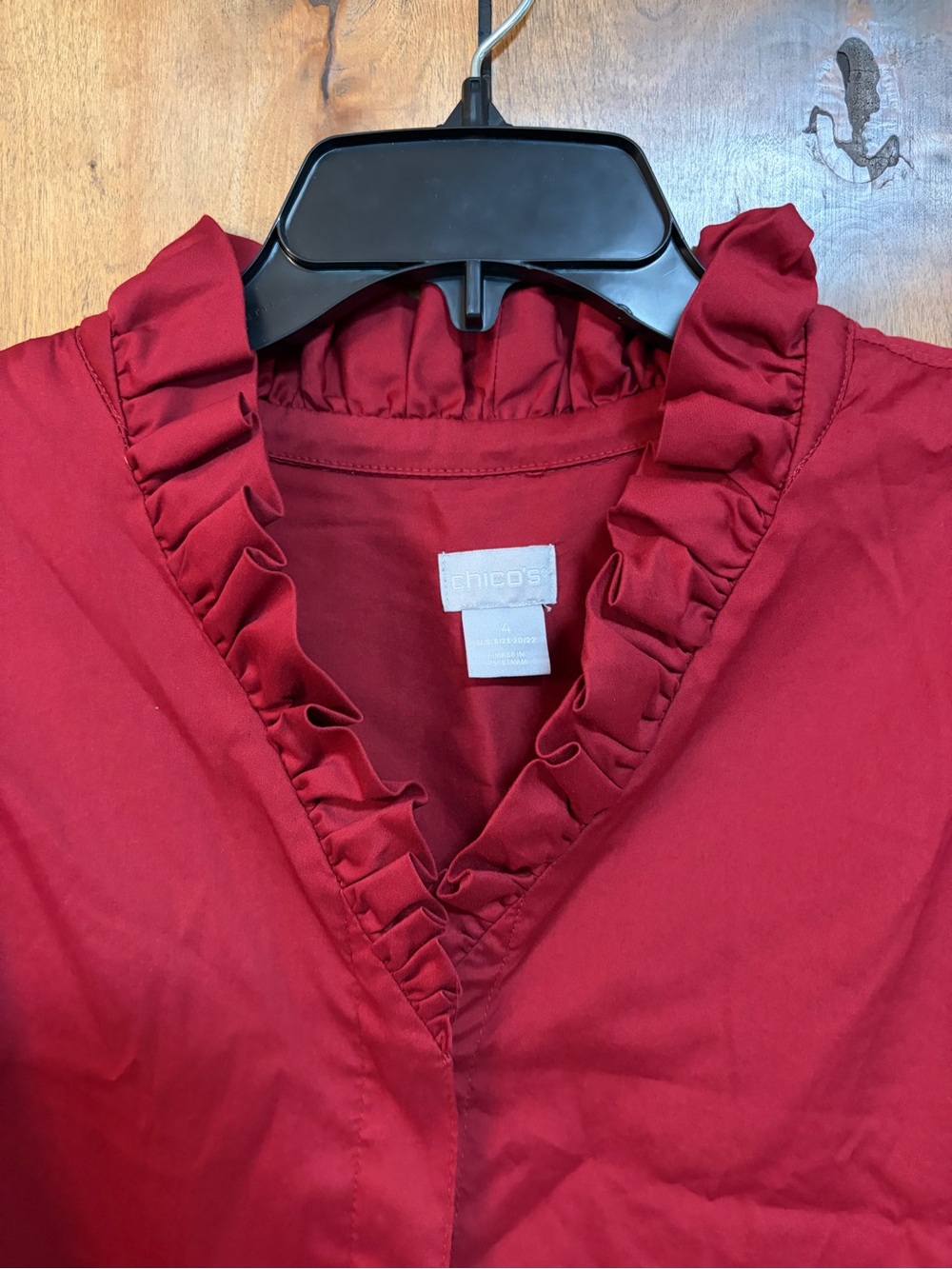 Chico's Red Ruffled V-Neck Tunic - Picture 2 of 7